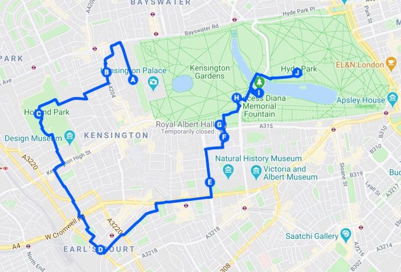 London Walking Tour Map-Kensington