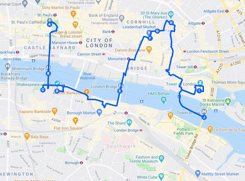 London Walking Tour Map-City of London