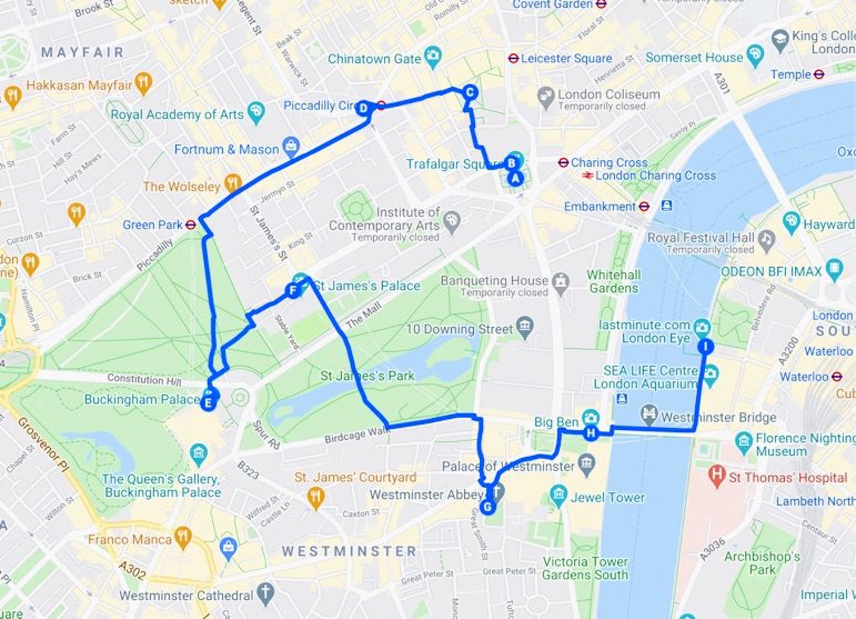 London Walking Tour Map-Central London
