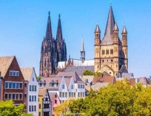 This image features a skyline view of Munich Germany's old town.