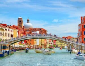 This image is of  Ponte degli Scalzi, one of the four bridges across the Grand Canal and is a beautiful spot to capture canal views.