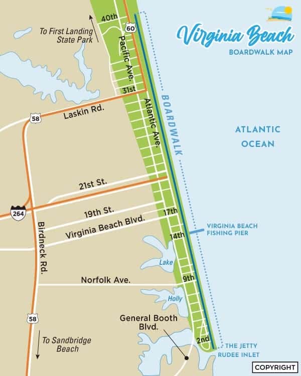 Virginia Beach Boardwalk Map - courtesy of VBBound.com