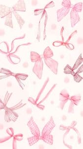 Pink Aesthetic Wallpaper of differnt Pink Coquete Bows floating on a light pink background