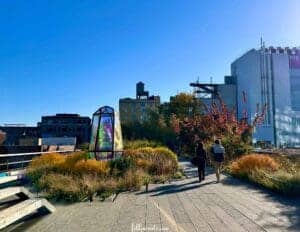 This image shows a couple holding hands while walking on the Elevated Acre in Manhattan. Phot by Lisa Soots
