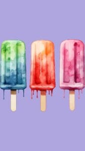 Cute Summer Wallpapers- This image features three brightly multi colored popsicles on sticks, on a purple background