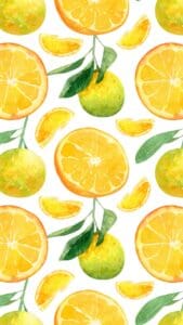 This imagee features sliced oranges, lemons, and green leafs on a white background