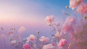 This image features a A soft pink field of delicate flowers