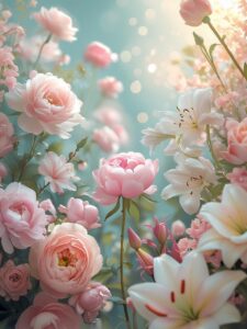 This image features a lovely grouping of Pink and White Flowers with a Bokeh effect - Pretty Aesthetic Wallpapers