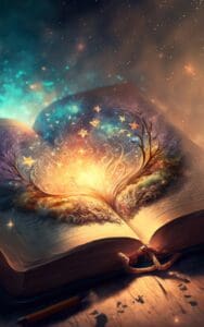 This image features an open magical book with a light glowing in the center and sparkling dust floating above. - Pretty Aesthetic Wallpapers