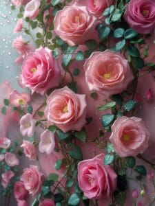 Pink roses growing on a vine