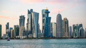 This image features the Doha city skyline 