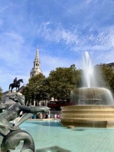 Traflagar Square fountain in London.