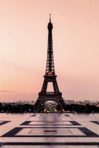 This image features the Effiel Tower at sunset.