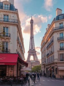 Pretty Paris Wallpaper Aesthetic for phone Background showcasing the magnificent Paris architecture and landmarks with vibrant colors, and dreamy undertones. Think street cafes and romance.