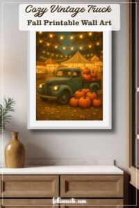 This Pinterest Pin features a Cozy Vintage Truck Fall Printable Wall Art